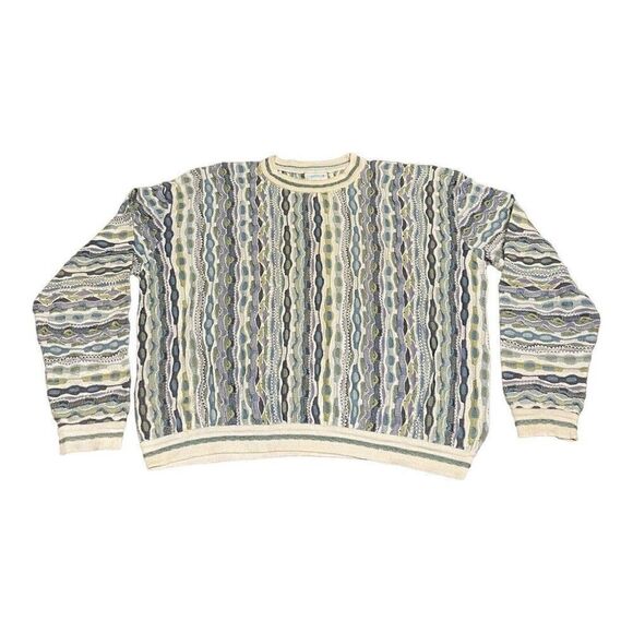 Coogi Knit Sweater Large Beige Vintage Pastel Retro Australia Made Biggie Cosby